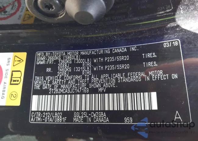 2T2BZMCA9JC147169: 43587541