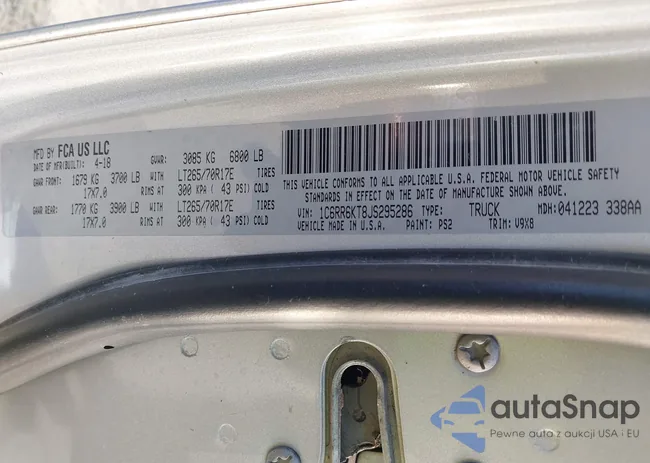 1C6RR6KT8JS295286: 43587643