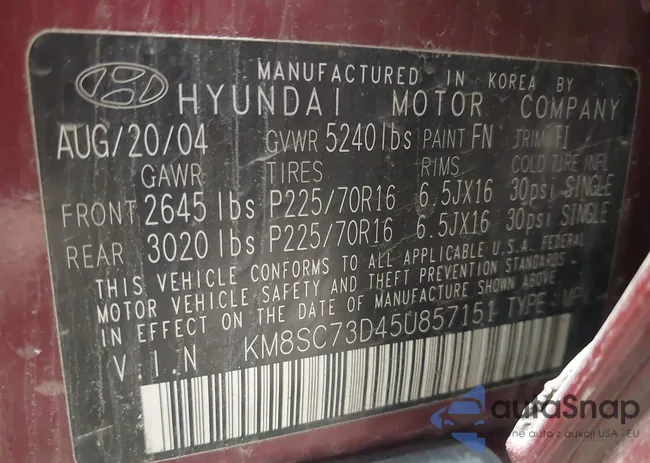 KM8SC73D45U857151: 43587733