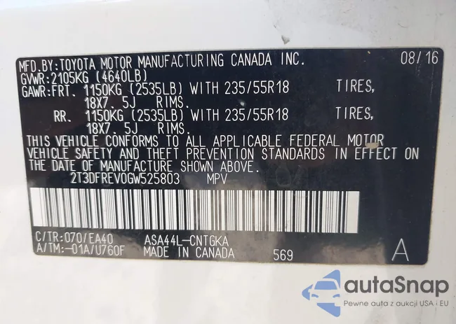 2T3DFREV0GW525803: 43587764