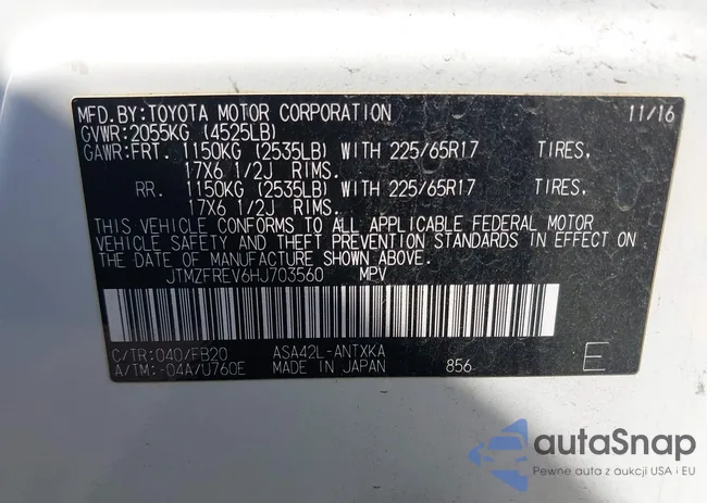 JTMZFREV6HJ703560: 43587813