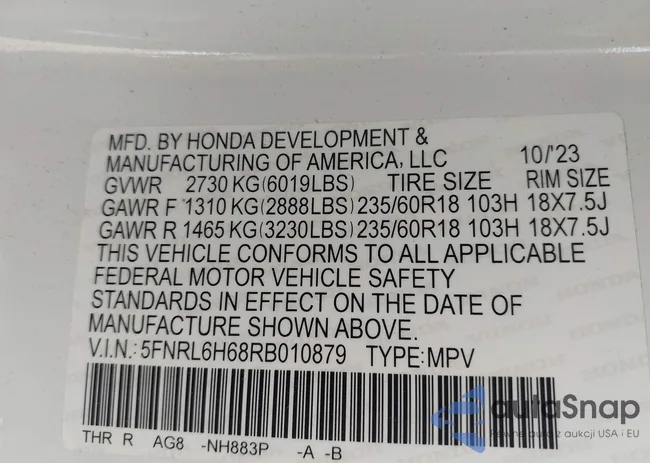 5FNRL6H68RB010879: 43587841