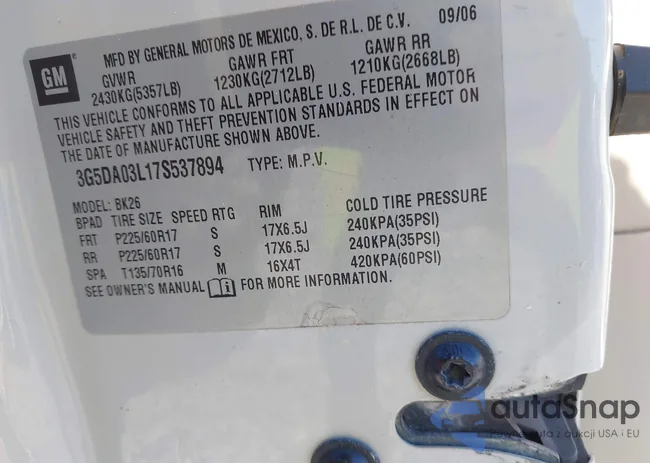 3G5DA03L17S537894: 43587890