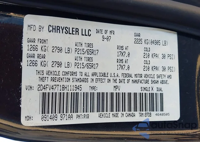 2D4FV47T18H111945: 43587063