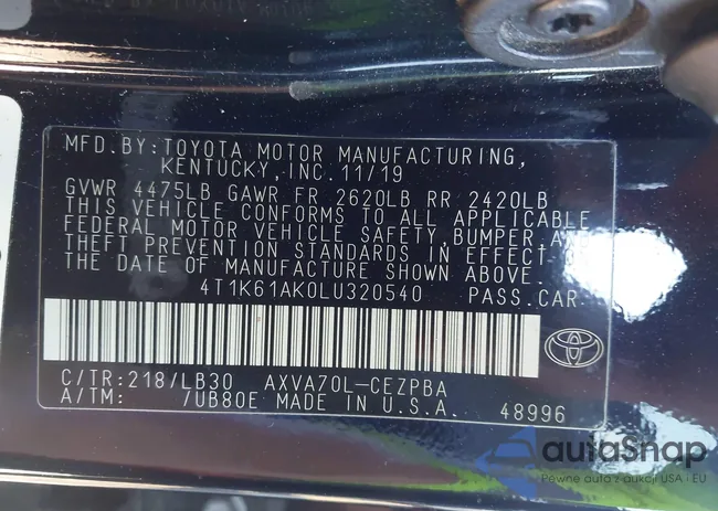 4T1K61AK0LU320540: 43587280