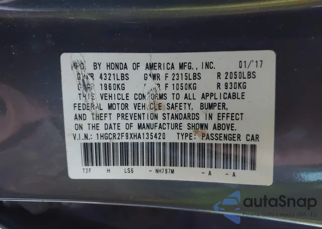 1HGCR2F9XHA135420: 43587286