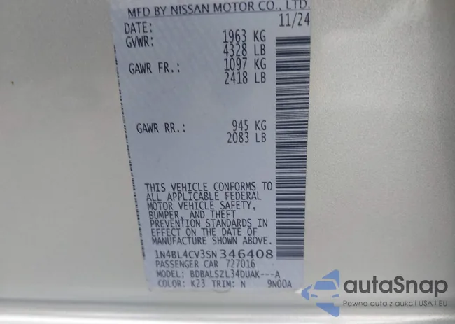 1N4BL4CV3SN346408: 43588536