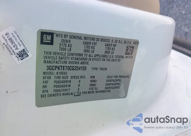 3GCPKTE70CG254159: 43588682