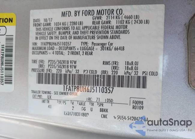 1FATP8UH6J5110357: 43588713