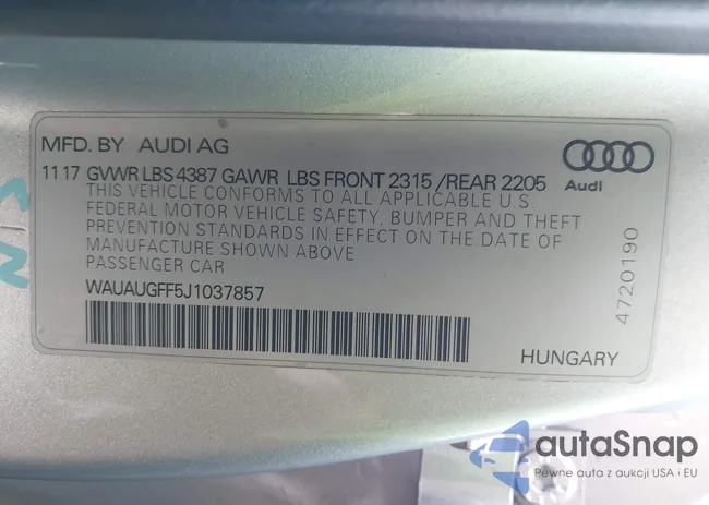 WAUAUGFF5J1037857: 43588765