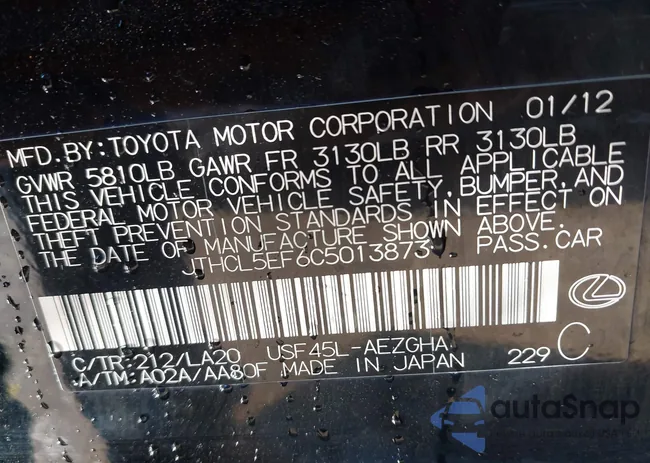 JTHCL5EF6C5013873: 43588195