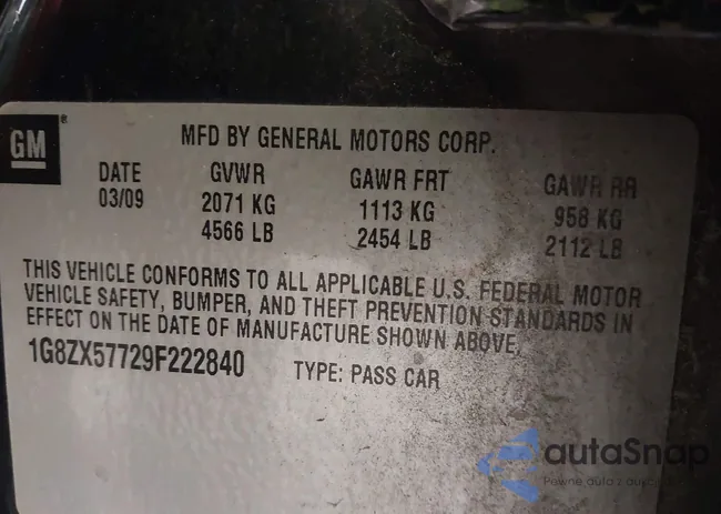 1G8ZX57729F222840: 43589462