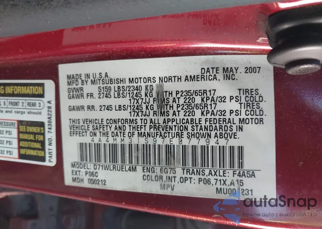 4A4MM31S97E077947: 43589701