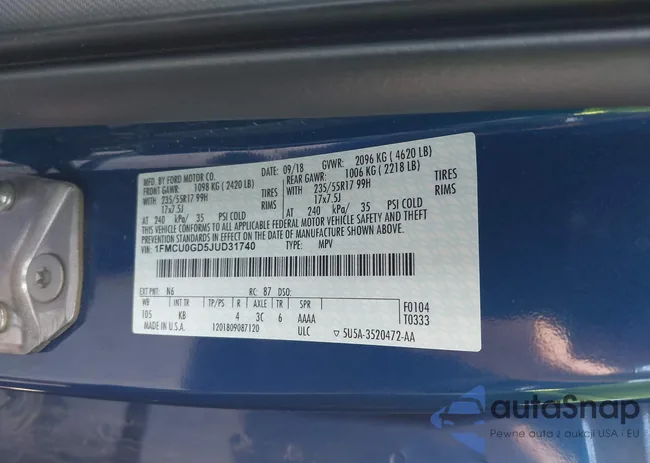 1FMCU0GD5JUD31740: 43589725