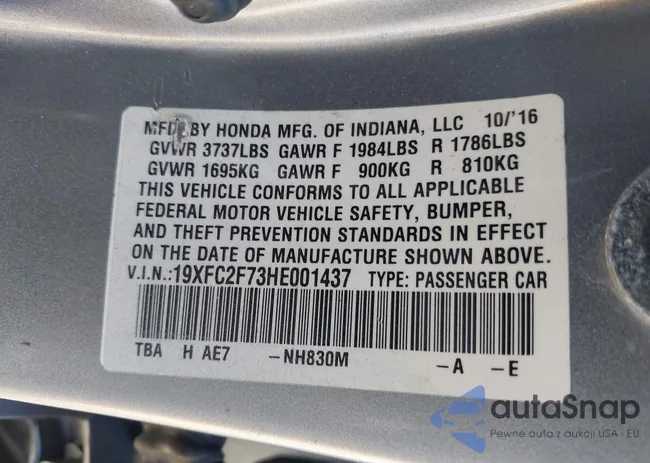 19XFC2F73HE001437: 43589803