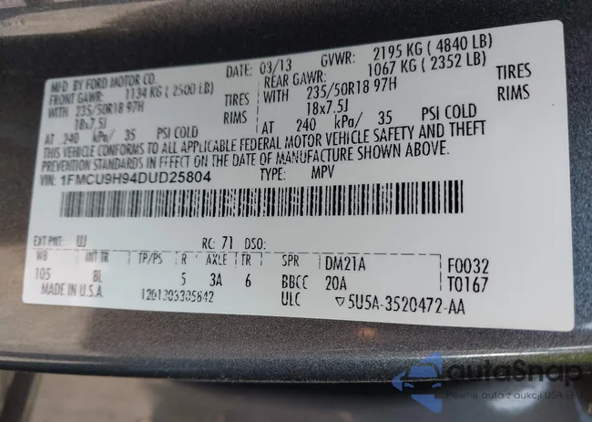 1FMCU9H94DUD25804: 43589827