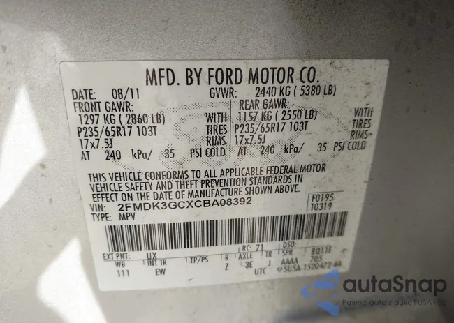 2FMDK3GCXCBA08392: 43588923