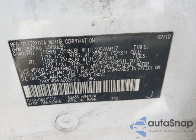 JTMZF4DV6AD026311: 43589018