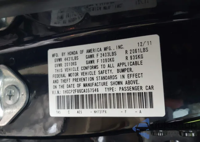 1HGCP2F86CA057546: 43590323