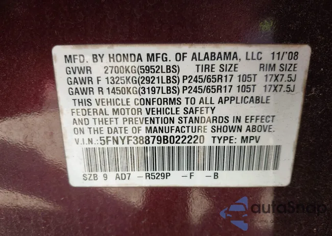 5FNYF38879B022220: 43590549