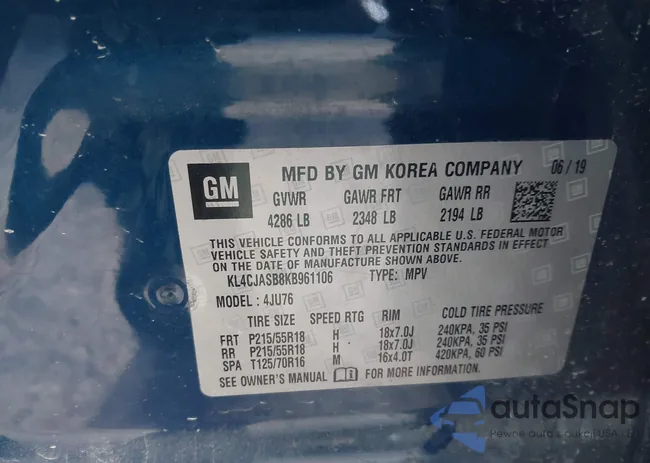 KL4CJASB8KB961106: 43590021