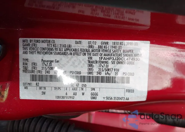 1FAHP3J20CL474930: 43590132