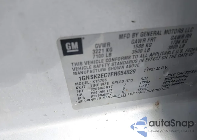 1GNSK2EC7FR654829: 43591379