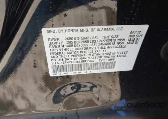 5FNYF6H55JB038332: 43591582