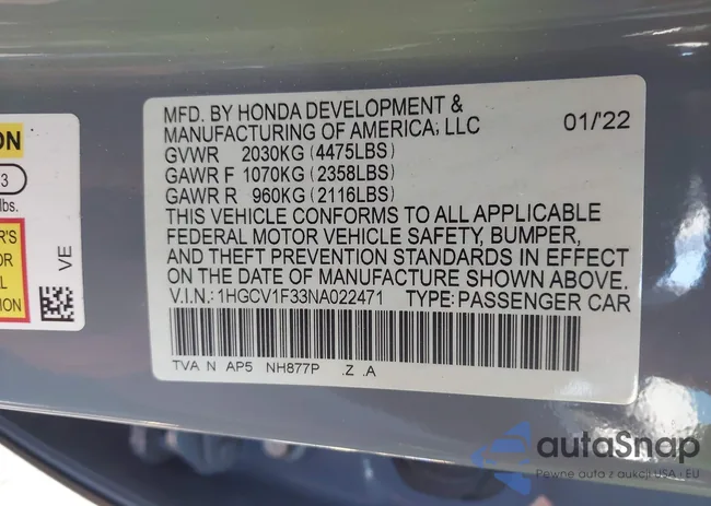 1HGCV1F33NA022471: 43591600