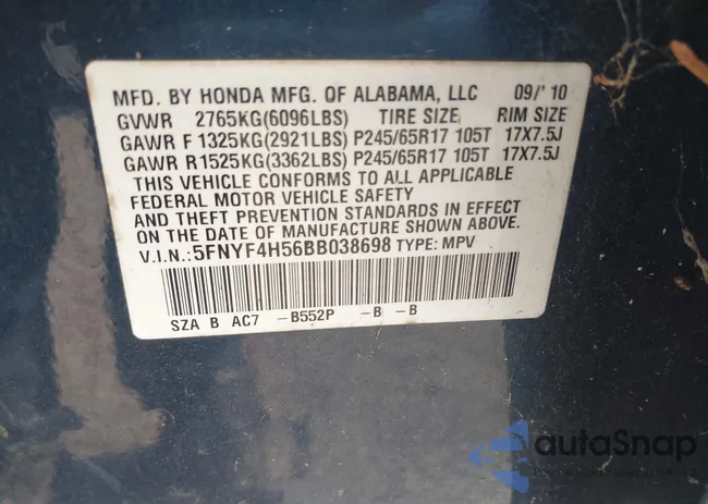 5FNYF4H56BB038698: 43591733