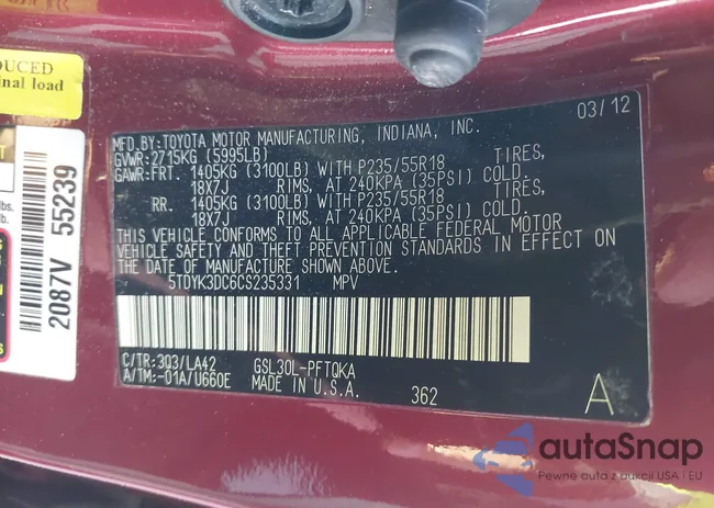 5TDYK3DC6CS235331: 43591132