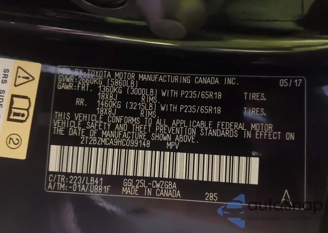 2T2BZMCA9HC099148: 43591154