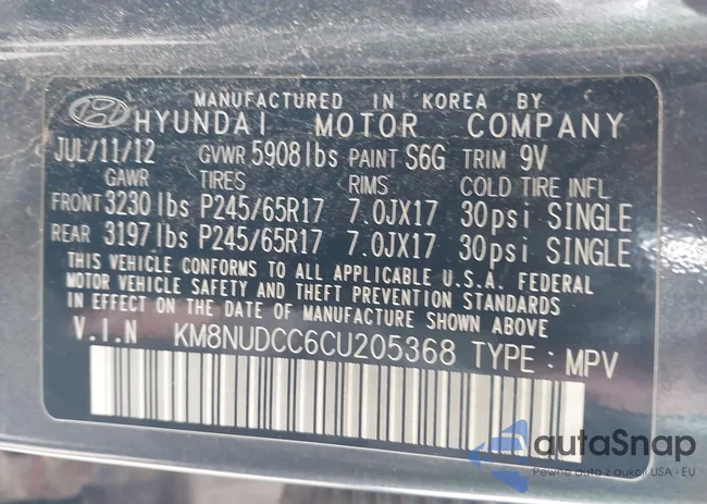 KM8NUDCC6CU205368: 43591156