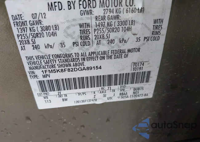 1FM5K8F82DGA89154: 43592395