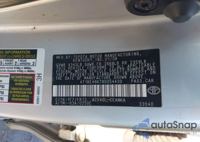 4T1BE46K78U254430: 43592471