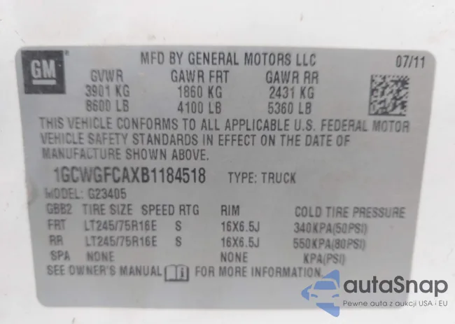 1GCWGFCAXB1184518: 43592523