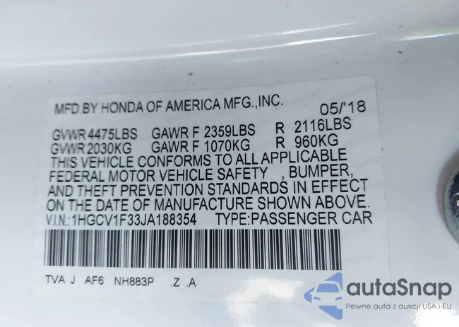 1HGCV1F33JA188354: 43592731