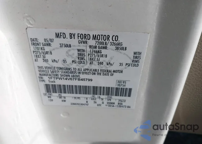 1FTPW14V67FB45799: 43592221