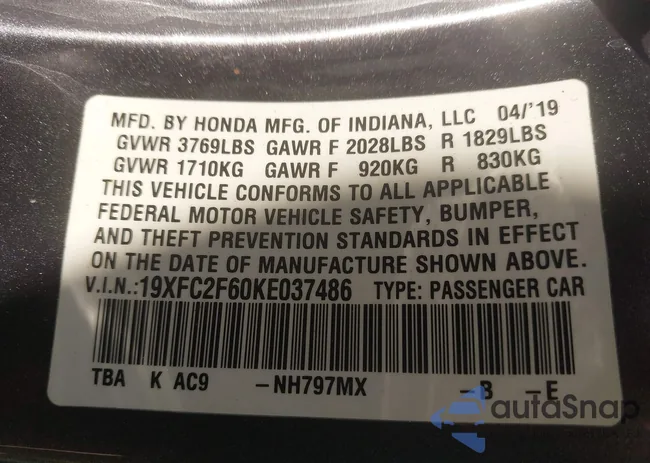 19XFC2F60KE037486: 43593578