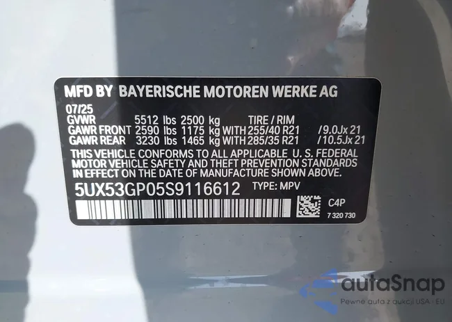 5UX53GP05S9116612: 43593700