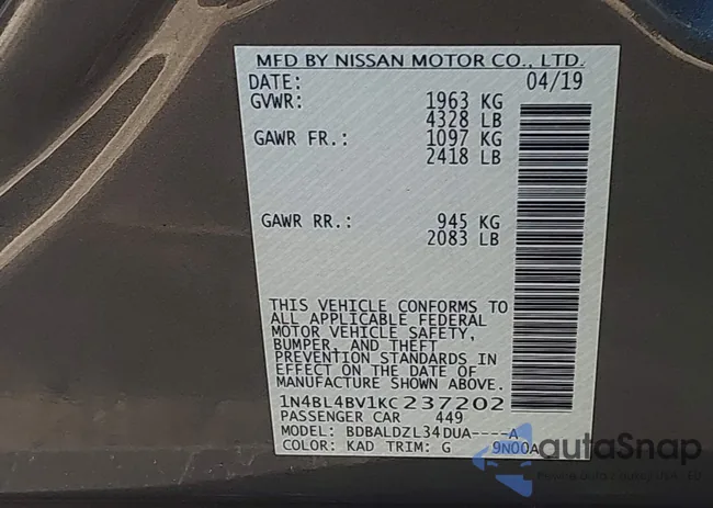 1N4BL4BV1KC237202: 43593755