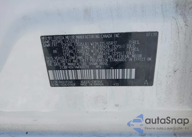 2T3BF4DV7AW068278: 43593809