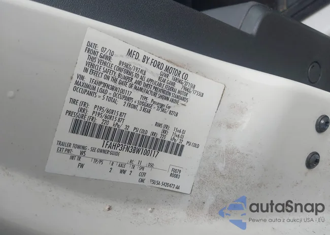 1FAHP3FN3BW100117: 43593873