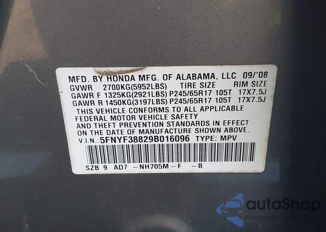 5FNYF38829B016096: 43593153