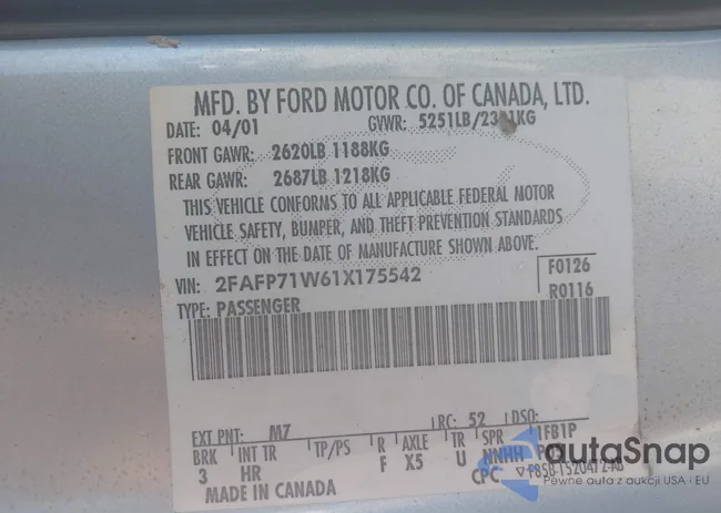 2FAFP71W61X175542: 43594567