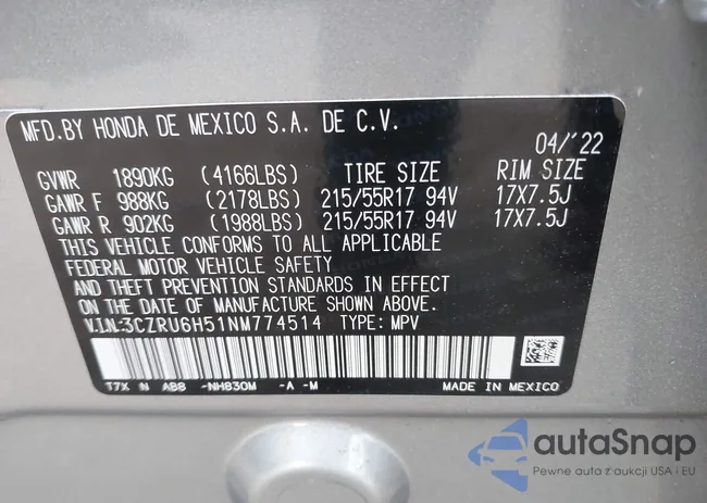 3CZRU6H51NM774514: 43594661