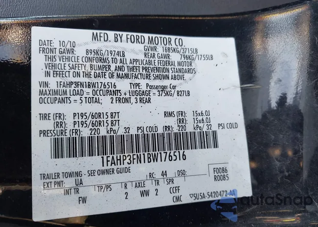 1FAHP3FN1BW176516: 43593916