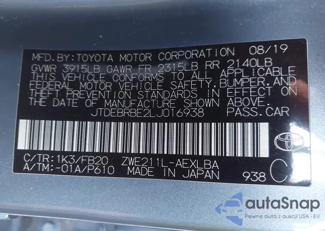 JTDEBRBE2LJ016938: 43594029