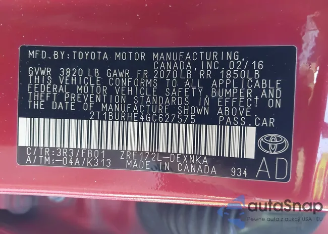 2T1BURHE4GC627575: 43595370