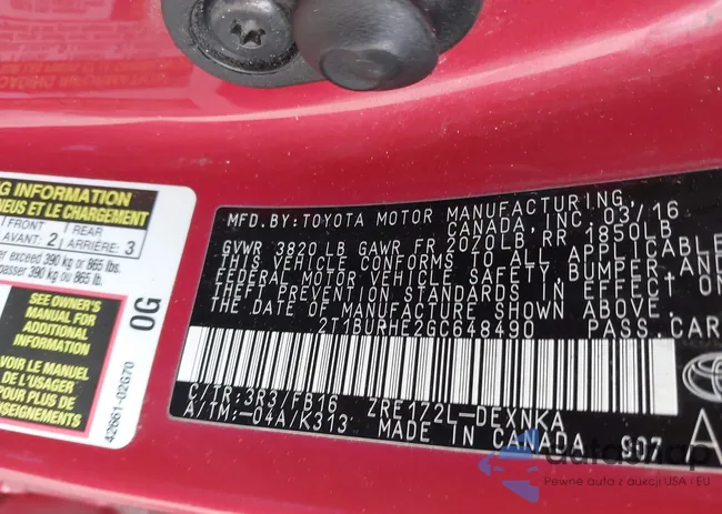 2T1BURHE2GC648490: 43595491